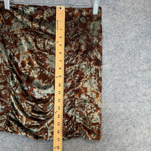 Free People Floral Velvet Mini Skirt Medium Rust Ruched Velour Pull On Stretch - Picture 5 of 11